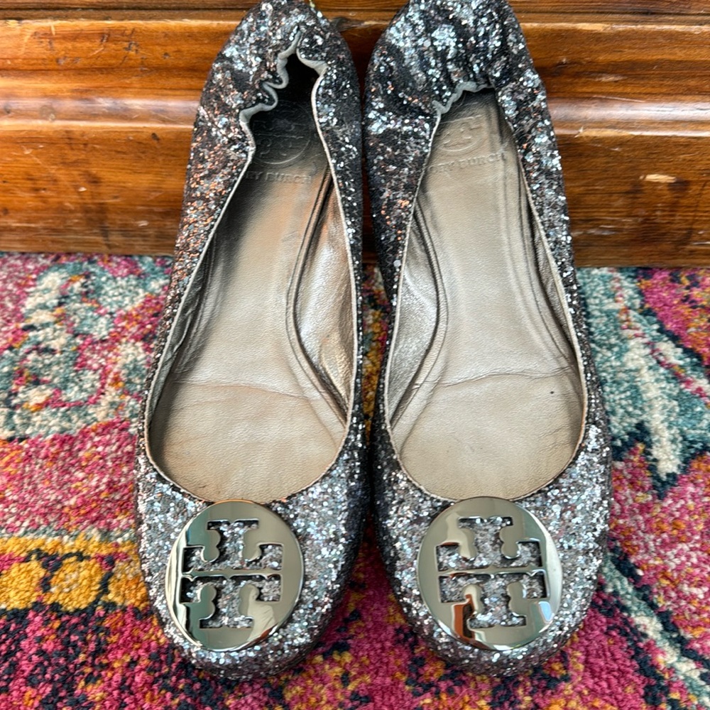 Tory Burch Glitter Ballet Flats in Silver and Gunmetal
